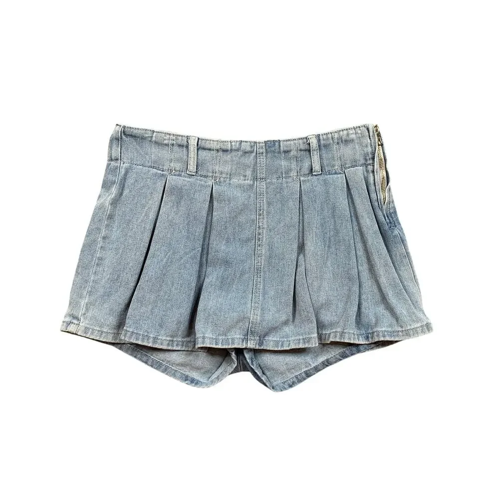 Altard State Skort Womens L Large Denim Pleated Side Zipper Flared Skater